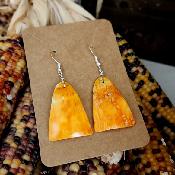NWOT Native American Navajo Spiny Oyster Shell Slab Earrings 🧡 - Picture 1 of 7